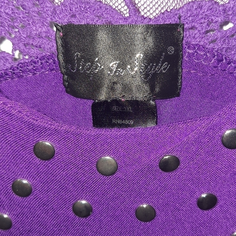 A Step in Style boho purple v shaped lacy top capped sleeve dress in a 3XL. - Picture 7 of 8